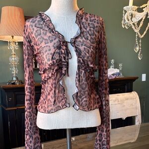 Leopard Print Ruffle Sheer Top